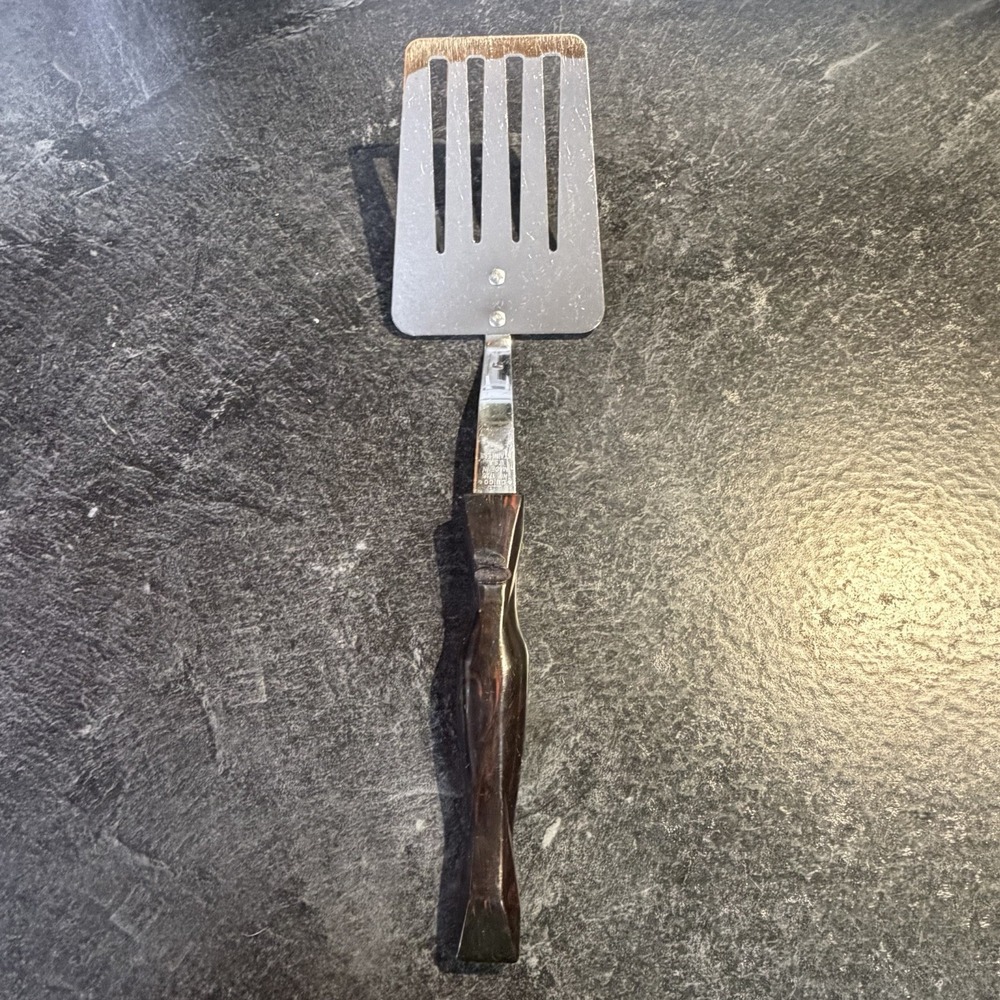 Cutco 1716 Slotted Spatula Flipper Stainless Steel Brown Handle
